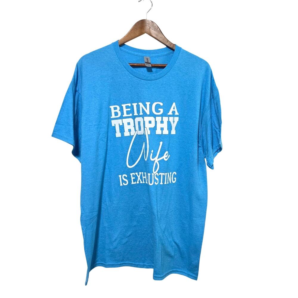 Screen Print Funny Saying T-shirt Women's Size XL Heather Light Blue Casual New